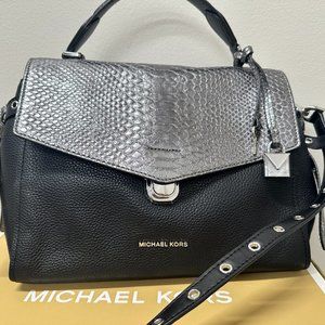 Michael Kors Bristol Medium Metallic Snake-Embossed-Leather Satchel